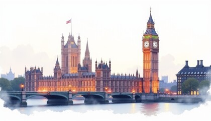 Fototapeta premium Majestic evening view of the iconic Parliament buildings by the River Thames in London