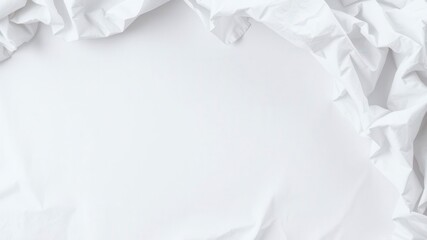 Obraz premium Crumpled white paper with folded corners on a white background, copy space, curved