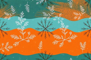 Seamless Teal and Orange Botanical Pattern 