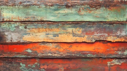Oxidized metal layer texture in rust red green and brown