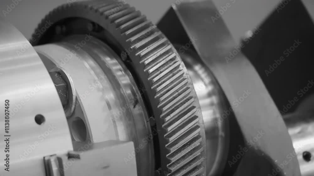 Poster the metal crankshaft of the engine rotates during testing and servicing