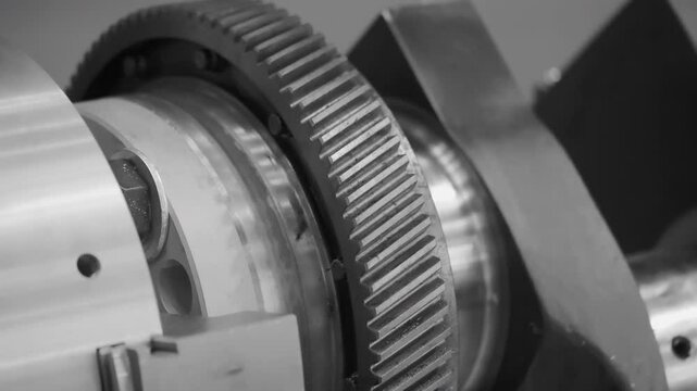 The metal crankshaft of the engine rotates during testing and servicing