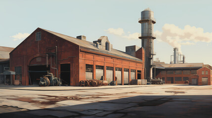 Fototapeta premium Cobalt panoramic shot of red brick warehouses in the port