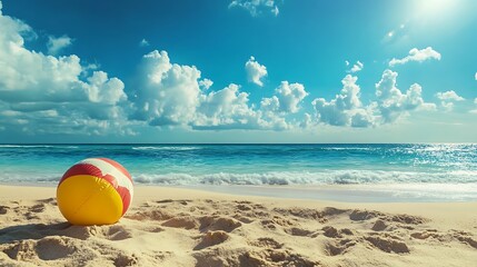 Obraz premium Beach ball on the sand. Summer vacation concept.