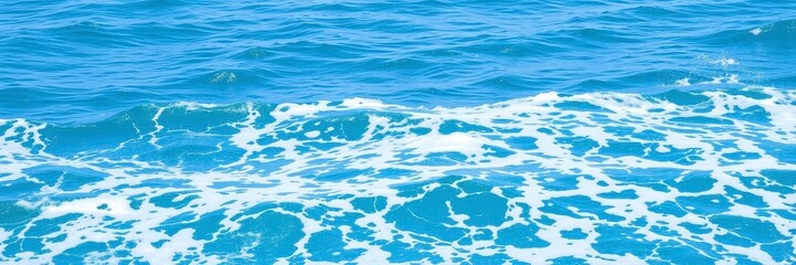 Obraz premium Pure blue turquoise water texture of the ocean sea with foam and waves, marine, sea, peaceful