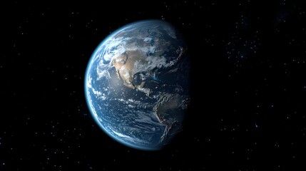 Fototapeta premium Stunning view of Earth from space highlighting beautiful blue oceans, green landmasses, and swirling white clouds against a backdrop of deep black universe.