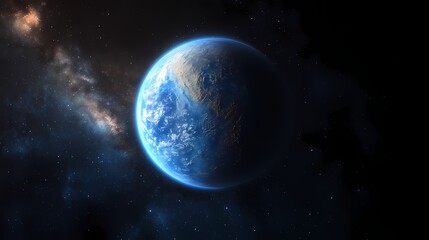 Obraz premium Stunning View of Earth from Space Capturing the Beauty of Our Planet Surrounded by Stars and Cosmic Phenomena in a Vast Universe Background