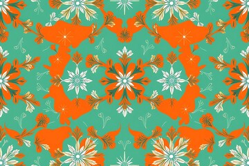 Obraz premium Teal and Orange Floral Mandala Pattern 