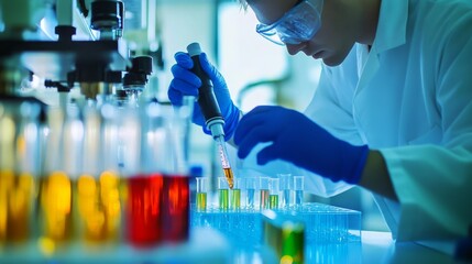 Data science and big data technology. Scientist computing, analysing and visualizing complex data set on computer. Data mining, artificial intelligence, machine learning, business analytics.
