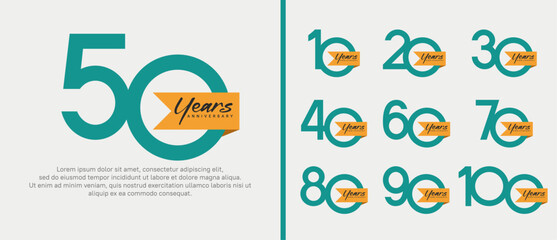 anniversary logotype set. vector design green color with orange ribbon can be use for celebration event