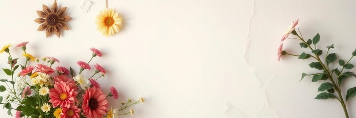 Vintage style artificial flowers wall background perfect for adding a touch of nostalgia to any project, vintage style, wall, background