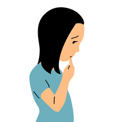 Little girl. Daughter or sister. Curious or guilty. Children and childhood. Vector illustration isolated on white background