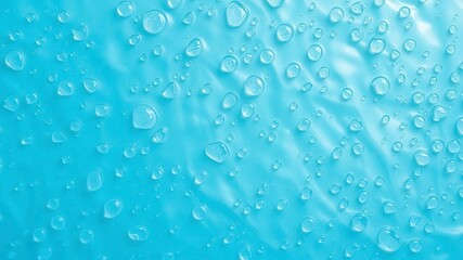 Water drops glistening on a vibrant blue background, creating a serene and refreshing image, background, texture, droplets