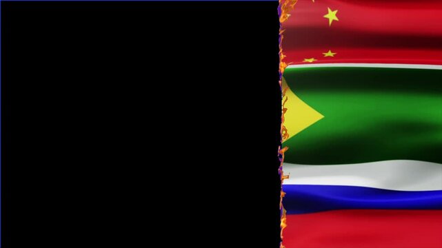 fiery transition from black background to BRICS Flag