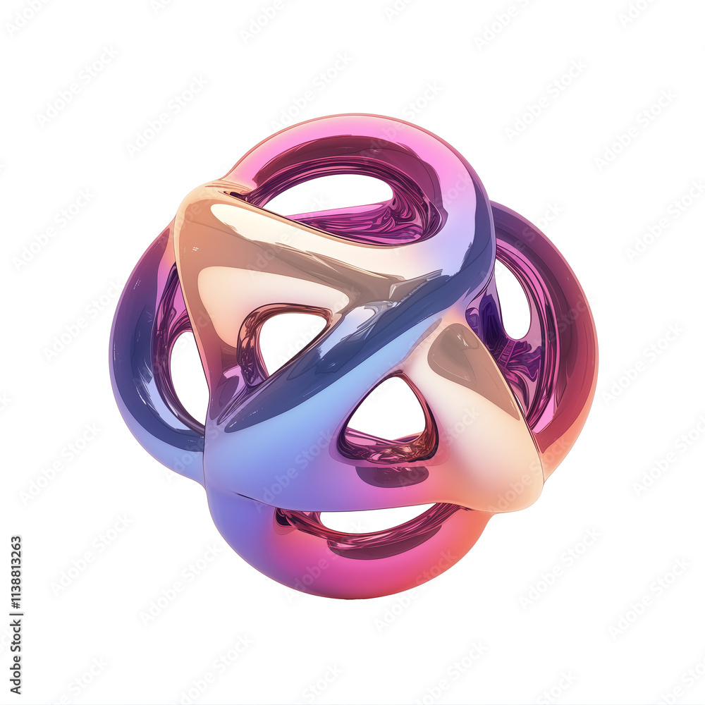 Poster futuristic metallic 3d shape with vibrant gradient colors, isolated view