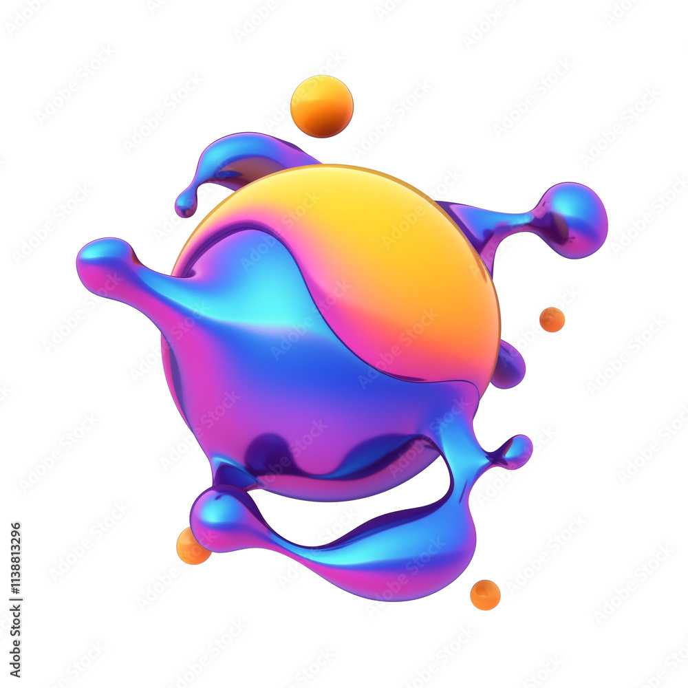 Poster Vibrant 3D abstract shape with metallic colors and fluid design