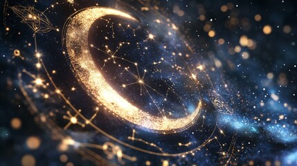 Astrological zodiac signs inside of horoscope circle. Astrology, knowledge of stars in the sky over the milky way and moon. The power of the universe concept.