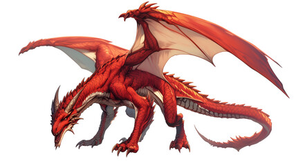majestic red dragon with outstretched wings isolated on white