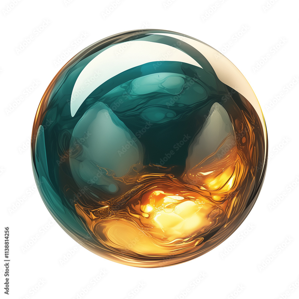 Aufkleber metallic cyan and gold translucent bubble with abstract patterns