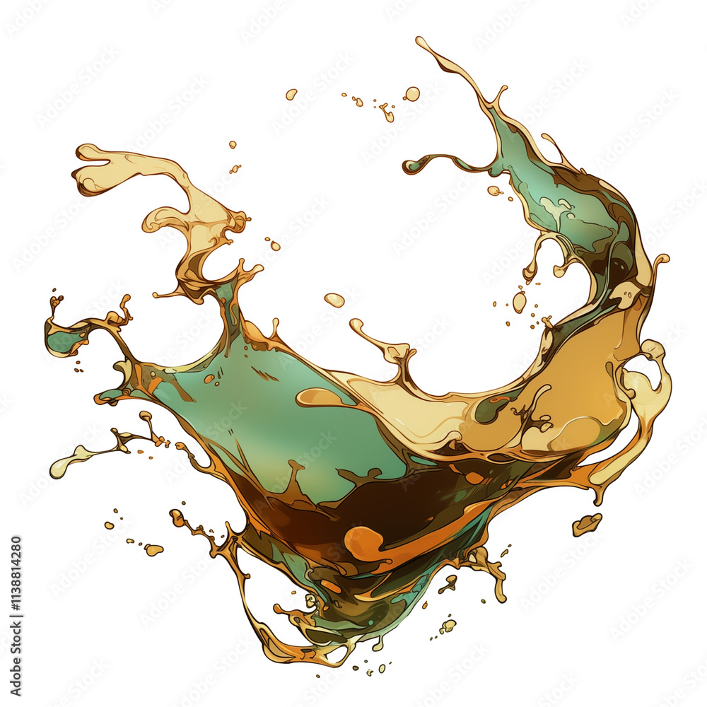 Aufkleber dynamic splash of metallic green and bronze liquid on transparency background