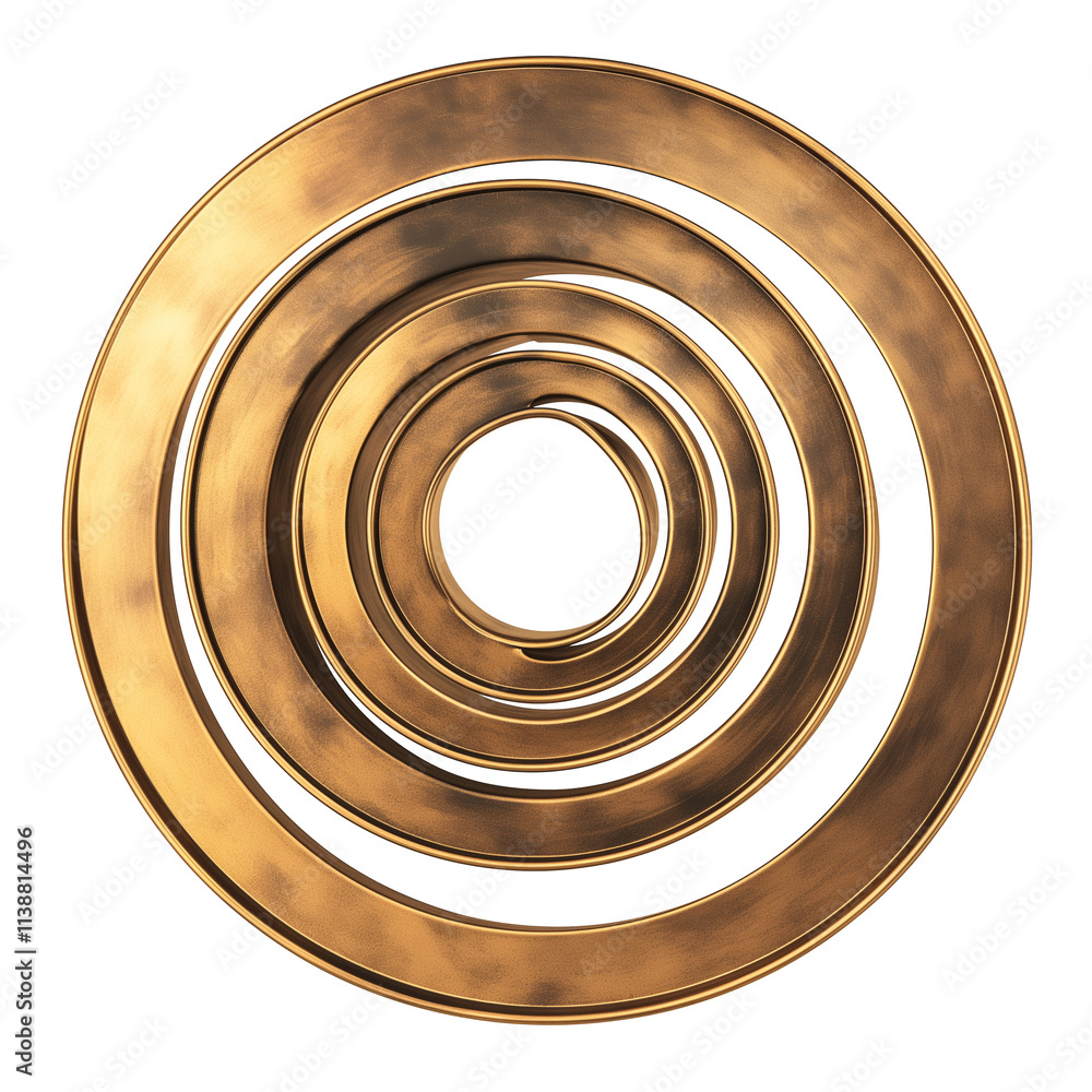 Poster metallic ochre and brass concentric rings create striking visual effect