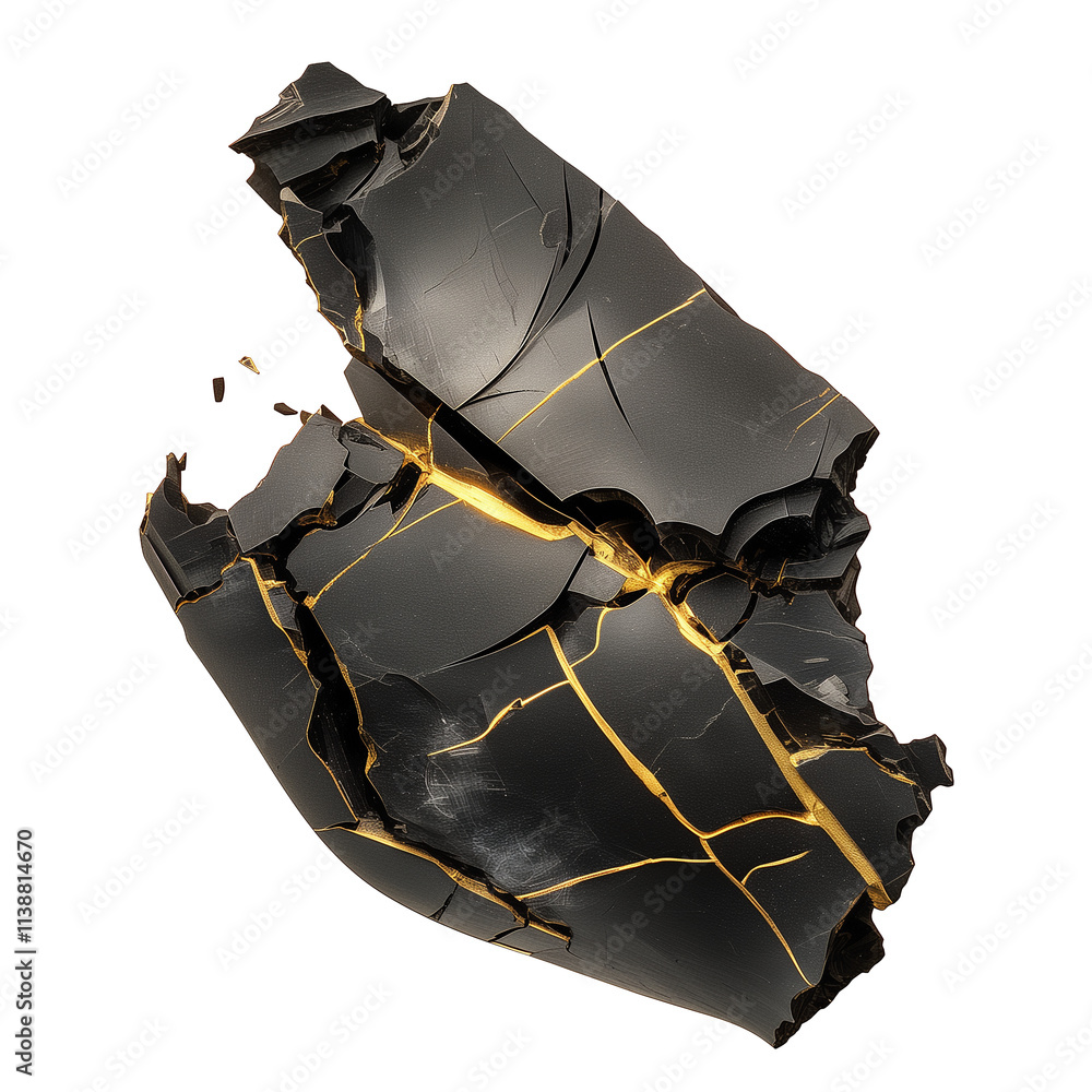 Aufkleber fragmented metallic slate with gold cracks isolated on transparency background