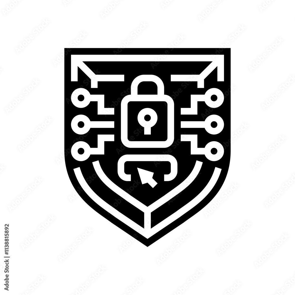 Poster cybersecurity shield data center glyph icon vector. cybersecurity shield data center sign. isolated 