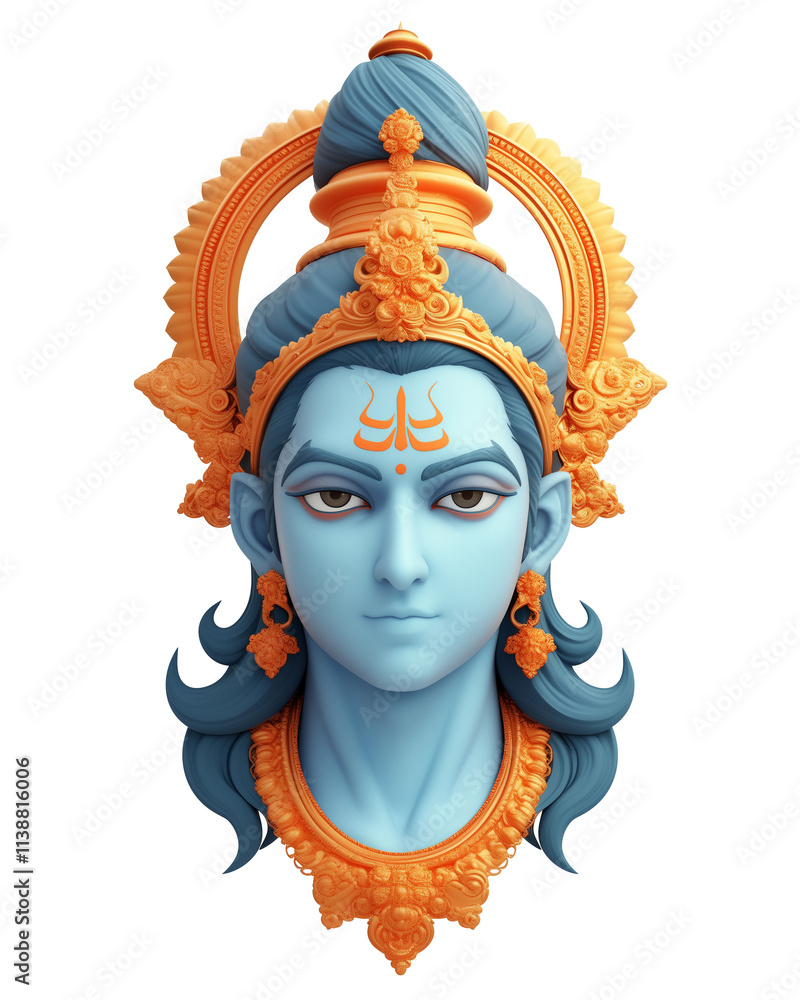 Poster serene 3d render of vishnu icon with intricate details, isolated on transparency background