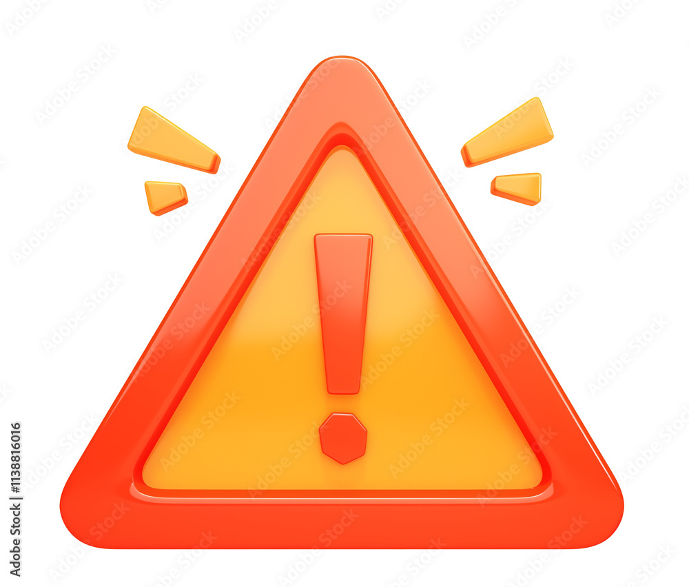 Poster 3d cartoon alert icon with exclamation mark on transparency background
