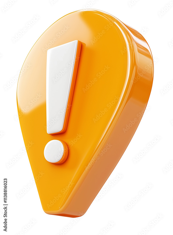 Poster 3D orange alert icon with exclamation mark on transparency background