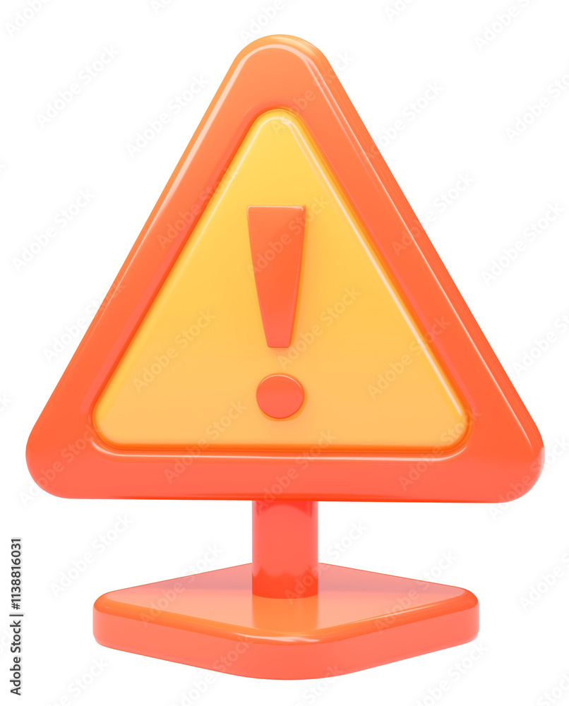 Poster 3d cartoon alert icon with exclamation mark on transparency background