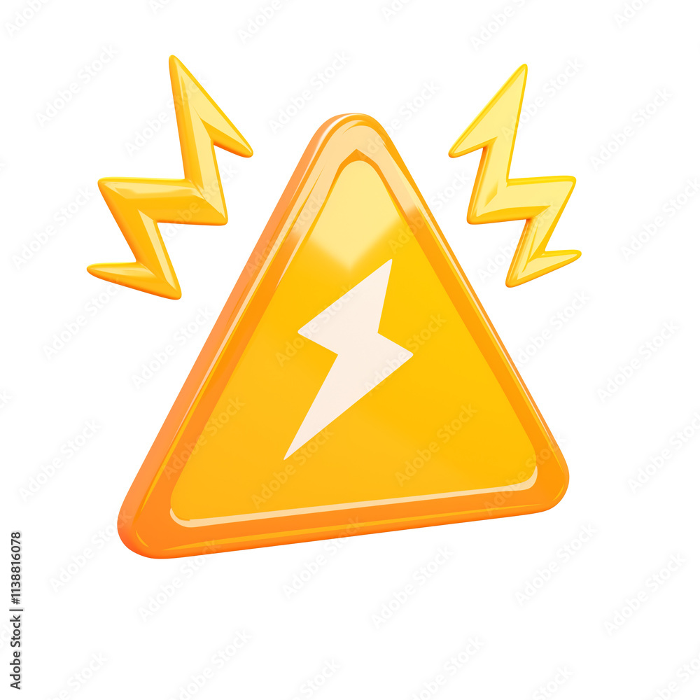 Aufkleber 3d cartoon alert triangle with lightning bolt and zigzag lines