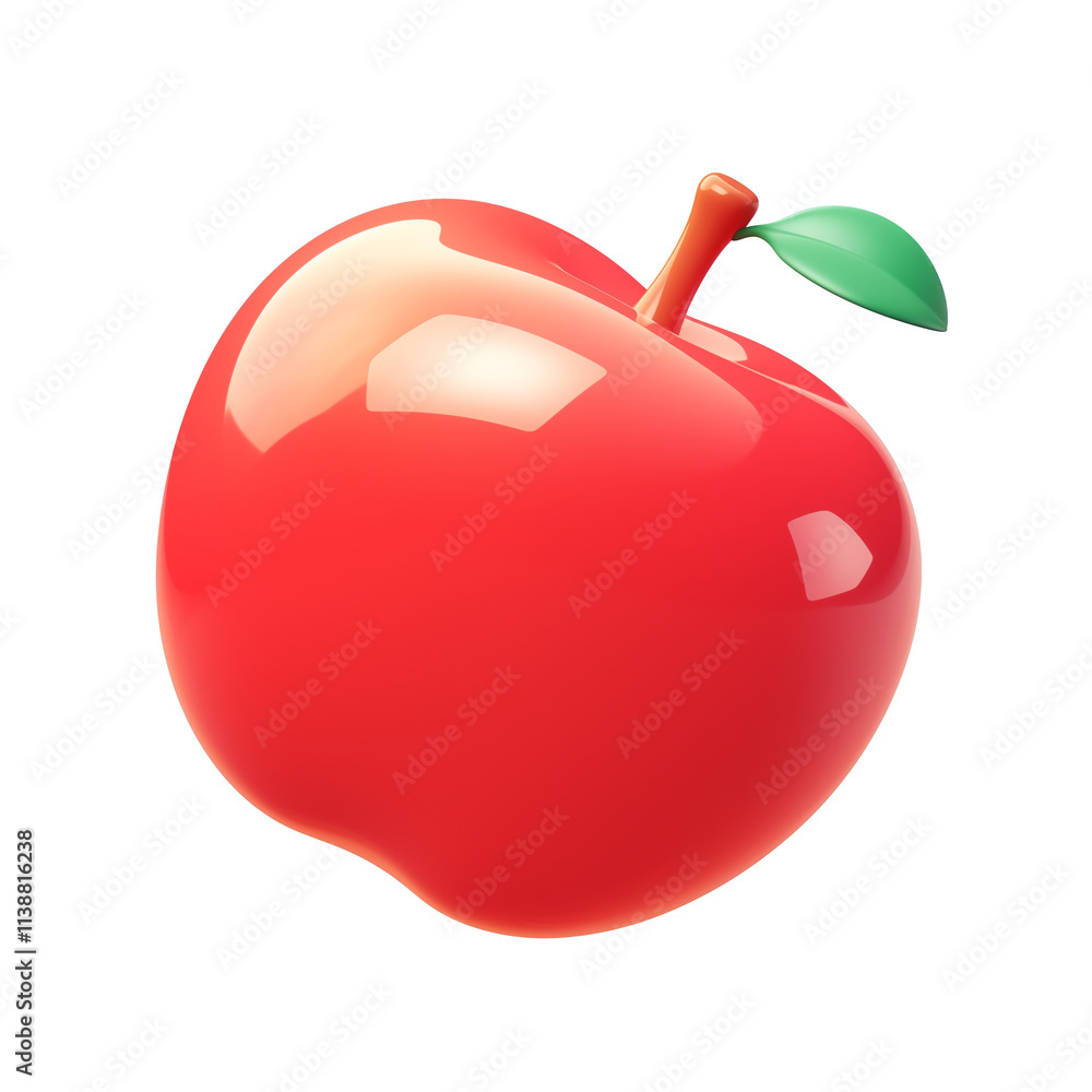 Poster shiny red apple icon with green leaf on transparency background