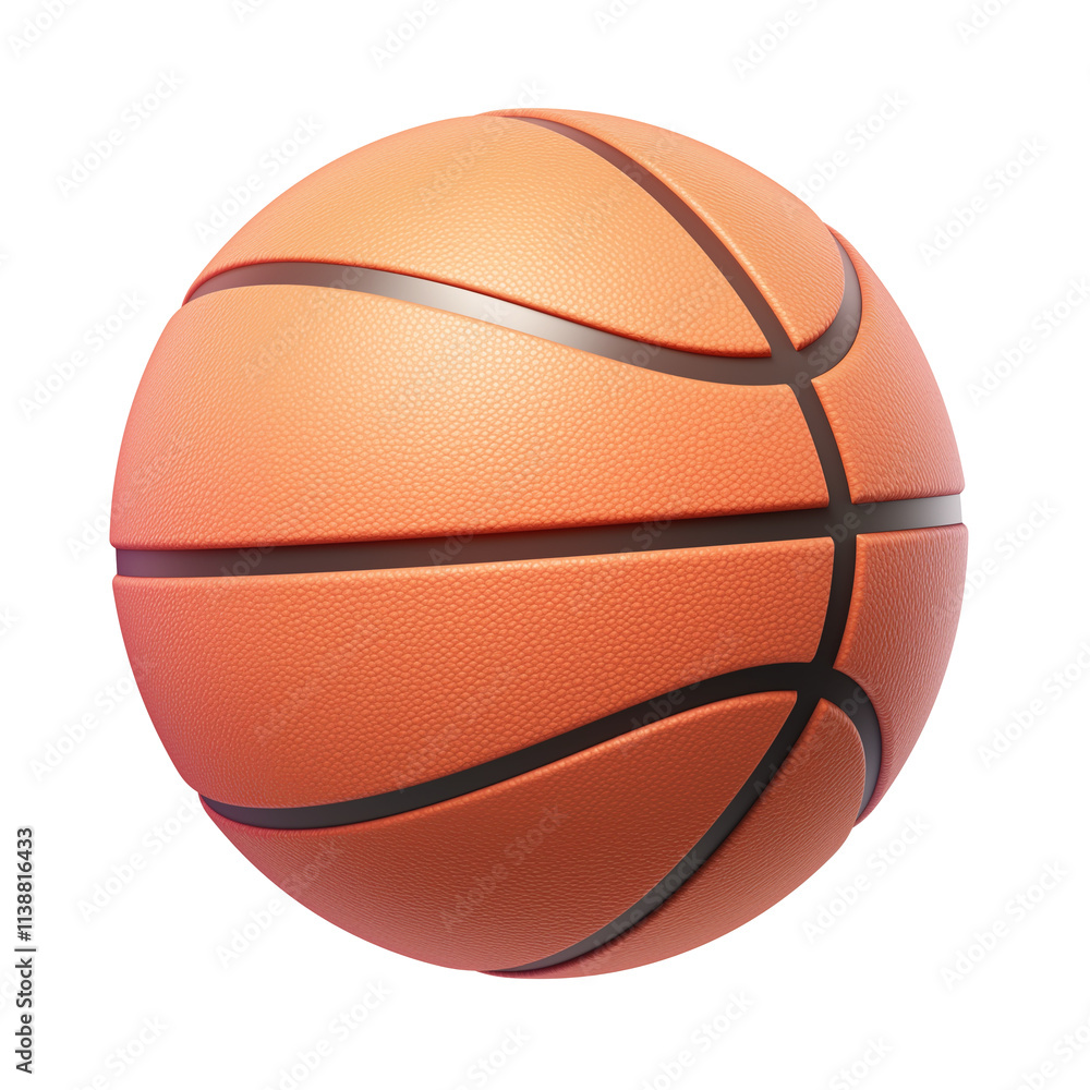 Poster 3d cartoon basketball icon with flat view isolated on transparency background