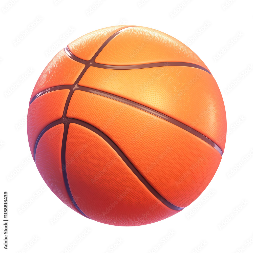 Poster 3d cartoon basketball icon with flat view isolated on transparency background