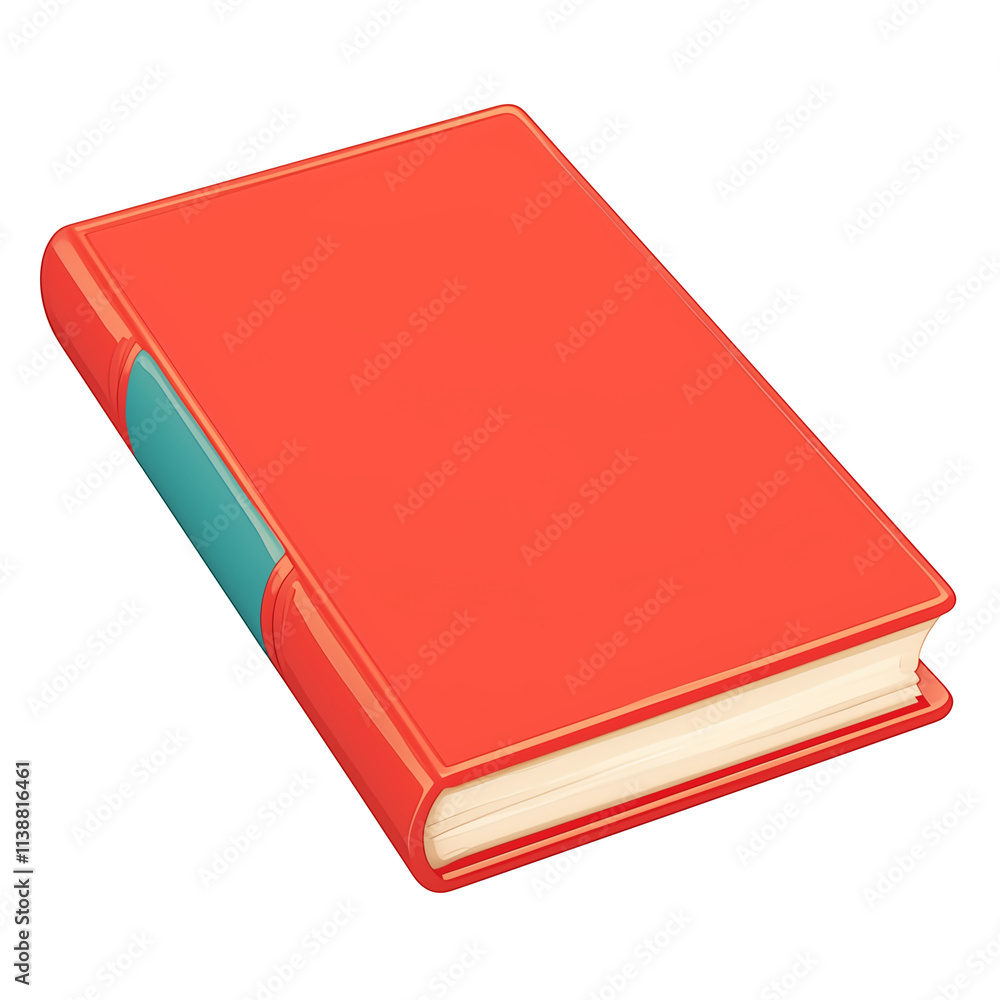 Poster vibrant red cartoon book icon with flat design on transparency background