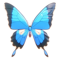 Fototapeta premium vibrant 3D cartoon butterfly icon with blue wings isolated on white