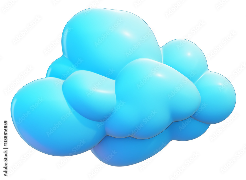 Poster 3D cartoon cloud icon with flat view isolated on transparency background