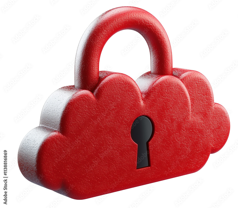 Poster red cloud shaped padlock with keyhole, symbolizing secure cloud storage