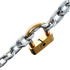 3D cartoon chain with lock, flat view, isolated on transparency background