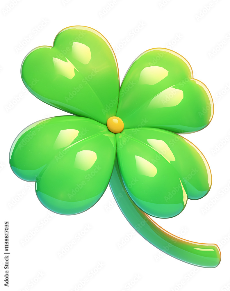 Poster vibrant 3d cartoon clover icon with glossy finish, isolated on transparency background