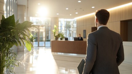Bright Hotel Lobby with Reception Area in Daylight