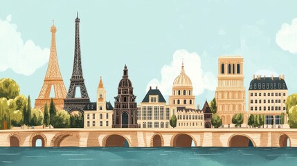 Naklejka premium Vector illustration of flat design composition with famous european world landmarks icons