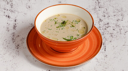 Creamy mushroom soup bowl
