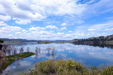 Lake , plants, mountain, blue sky on the lake with clean reflection in Austtralia