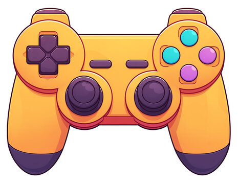 Colorful cartoon gaming controller with vibrant buttons and joysticks