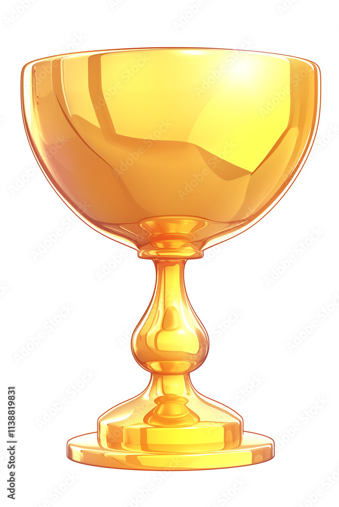 Poster Golden chalice with reflective surface, isolated on transparency background