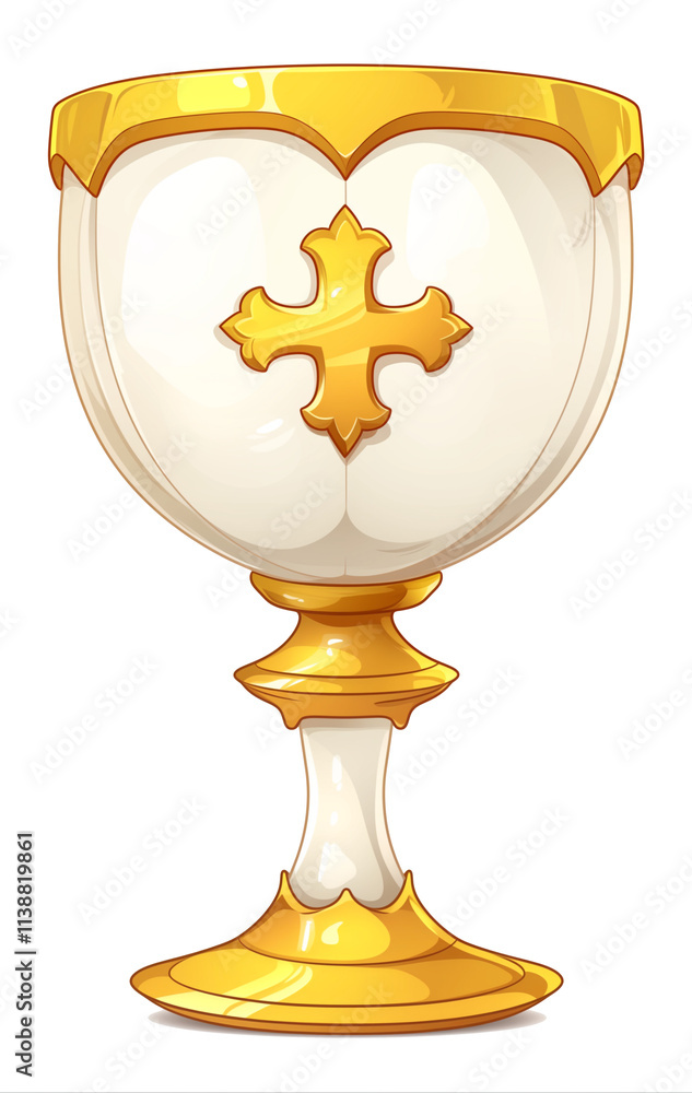 Poster golden chalice with ornate cross design, isolated on transparency background