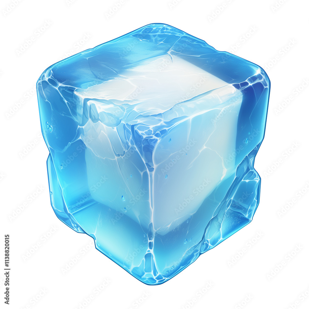 Aufkleber 3d cartoon ice cube icon with flat view, isolated on transparency background
