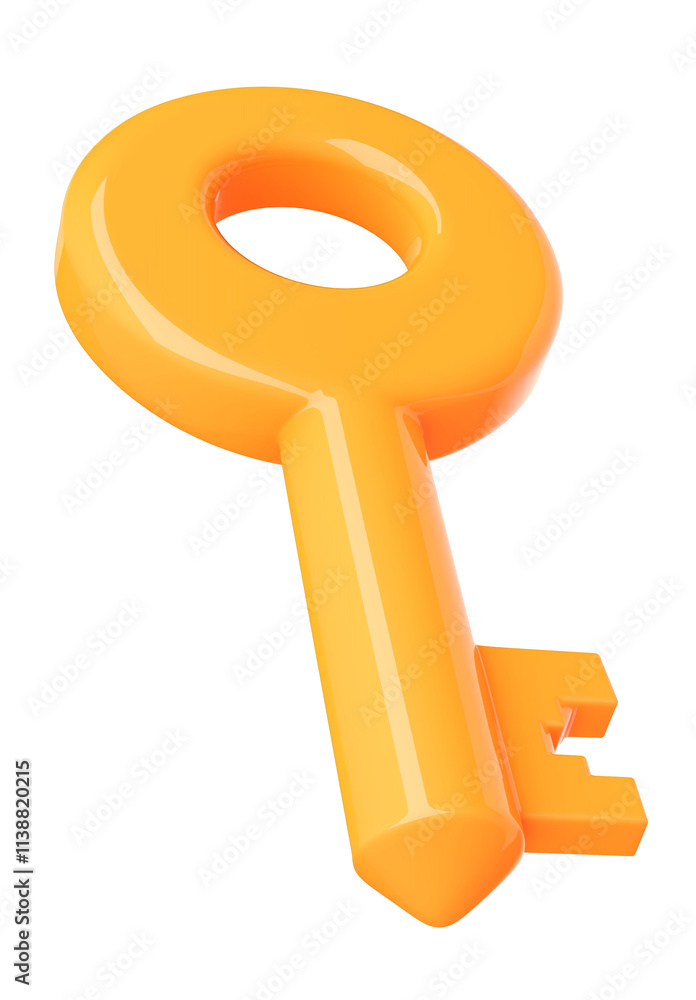 Poster shiny orange 3d cartoon key isolated on transparency background